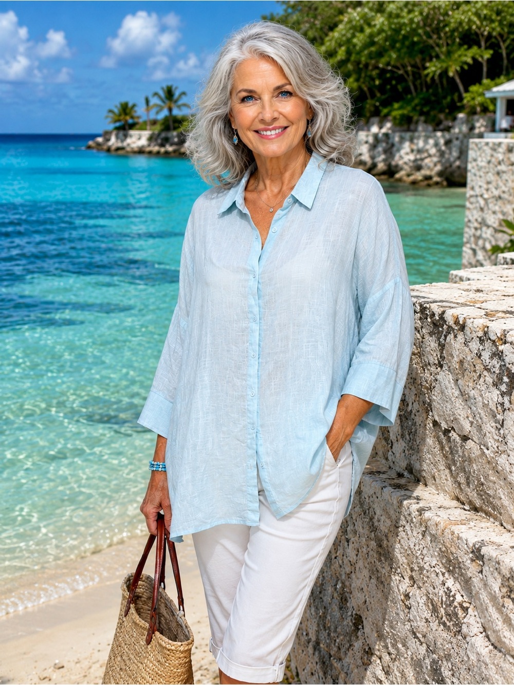 XXL Zeagoo Light Blue Womens Casual Button-Down Shirt